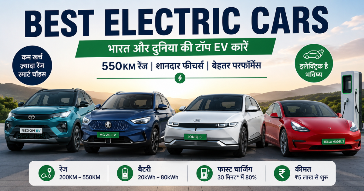 Best Electric Cars in India और दुनिया की टॉप EV कारें 550KM रेंज और आधुनिक फीचर्स के साथ
