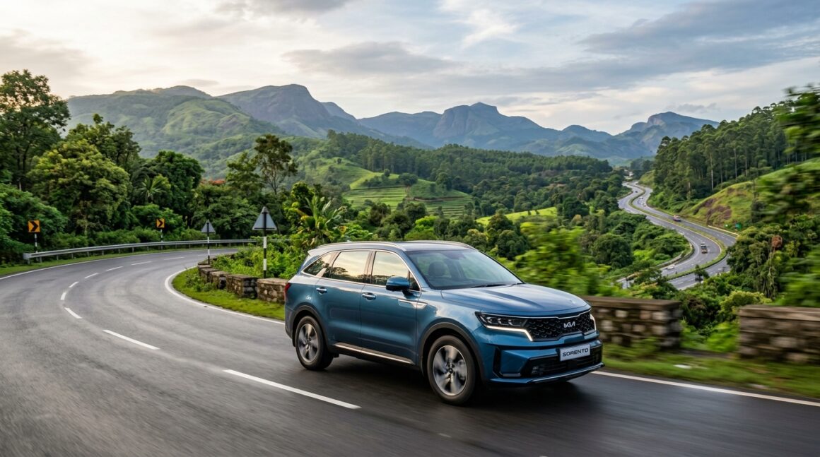 Kia Sorento Strong Hybrid SUV driving on Indian highway