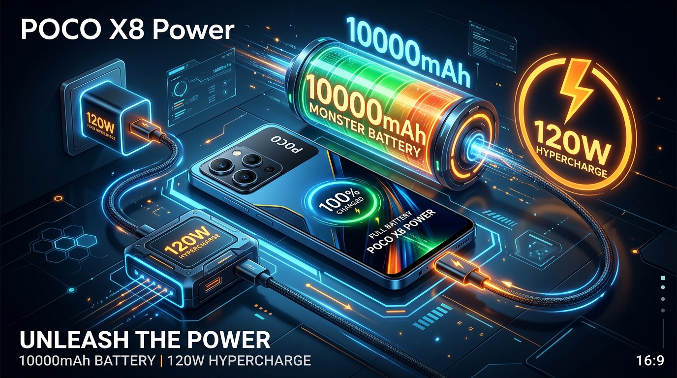 POCO X8 Power 5G 10000mAh monster battery and 120W HyperCharge speed visual demonstration