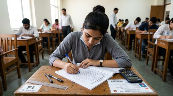 SSC CHSL 2026 candidate preparing in examination room