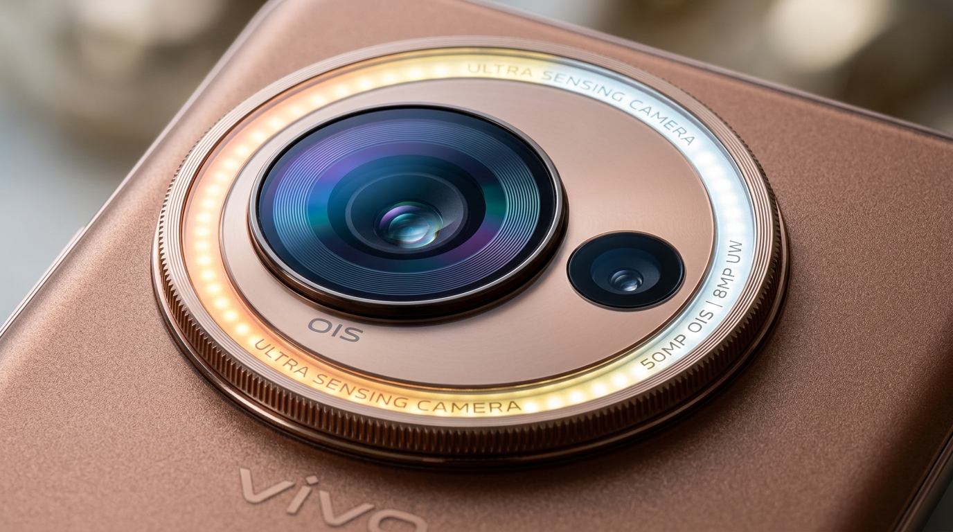 Vivo V40e 5G camera setup with 50MP Sony IMX882 sensor and smart Aura Light ring