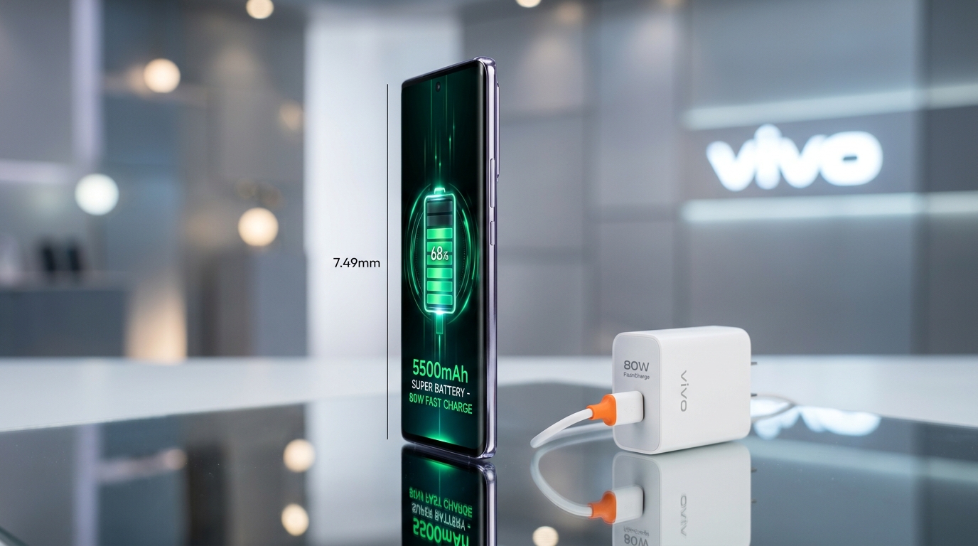 Vivo V40e slim profile with 5500mAh battery and 80W FlashCharge fast charging