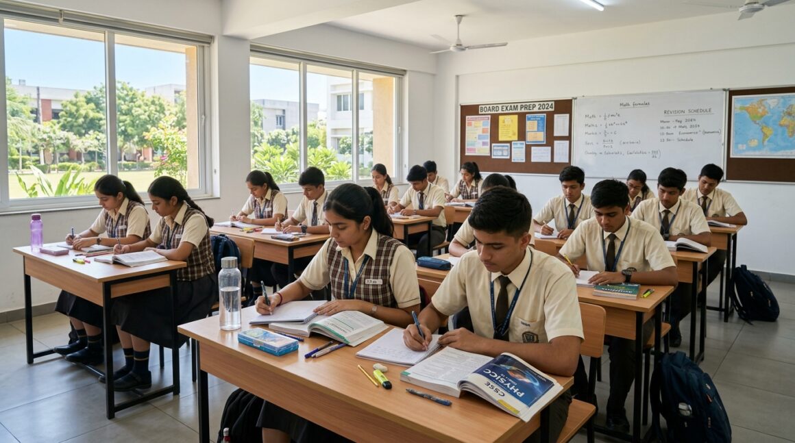High school students in Indian classroom preparing for CBSE board examinations
