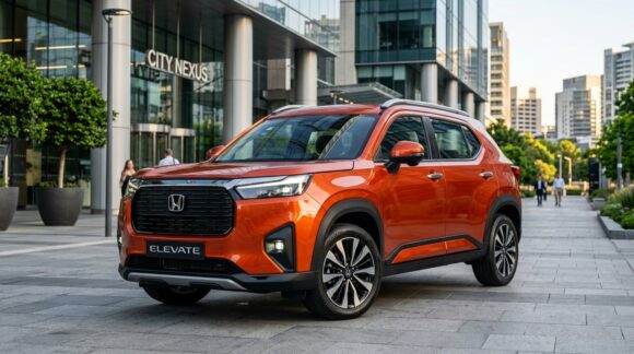 New Honda Elevate Facelift 2026 SUV in Phoenix Orange with panoramic sunroof and Level 2 ADAS