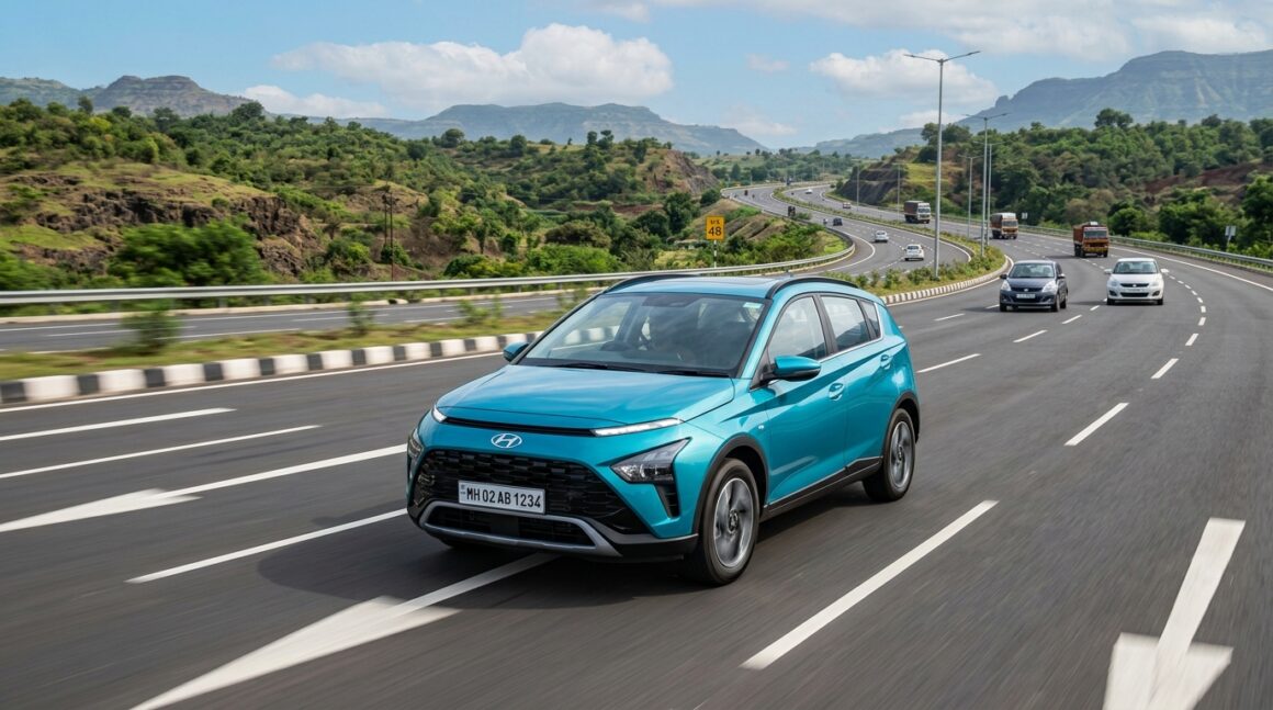 New Hyundai Bayon Micro SUV Electric Cyan Color Indian Expressway Launch