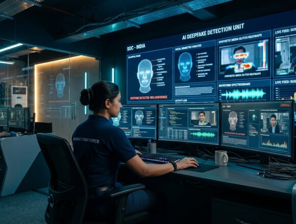 CERT-In AI Security Alert Cybersecurity Operations Center India Cybersecurity operations center in India analyzing autonomous AI agent threat on digital screens